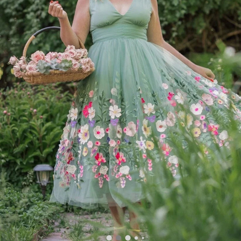 JessaKae Pastel Green Floral Midi Dress
